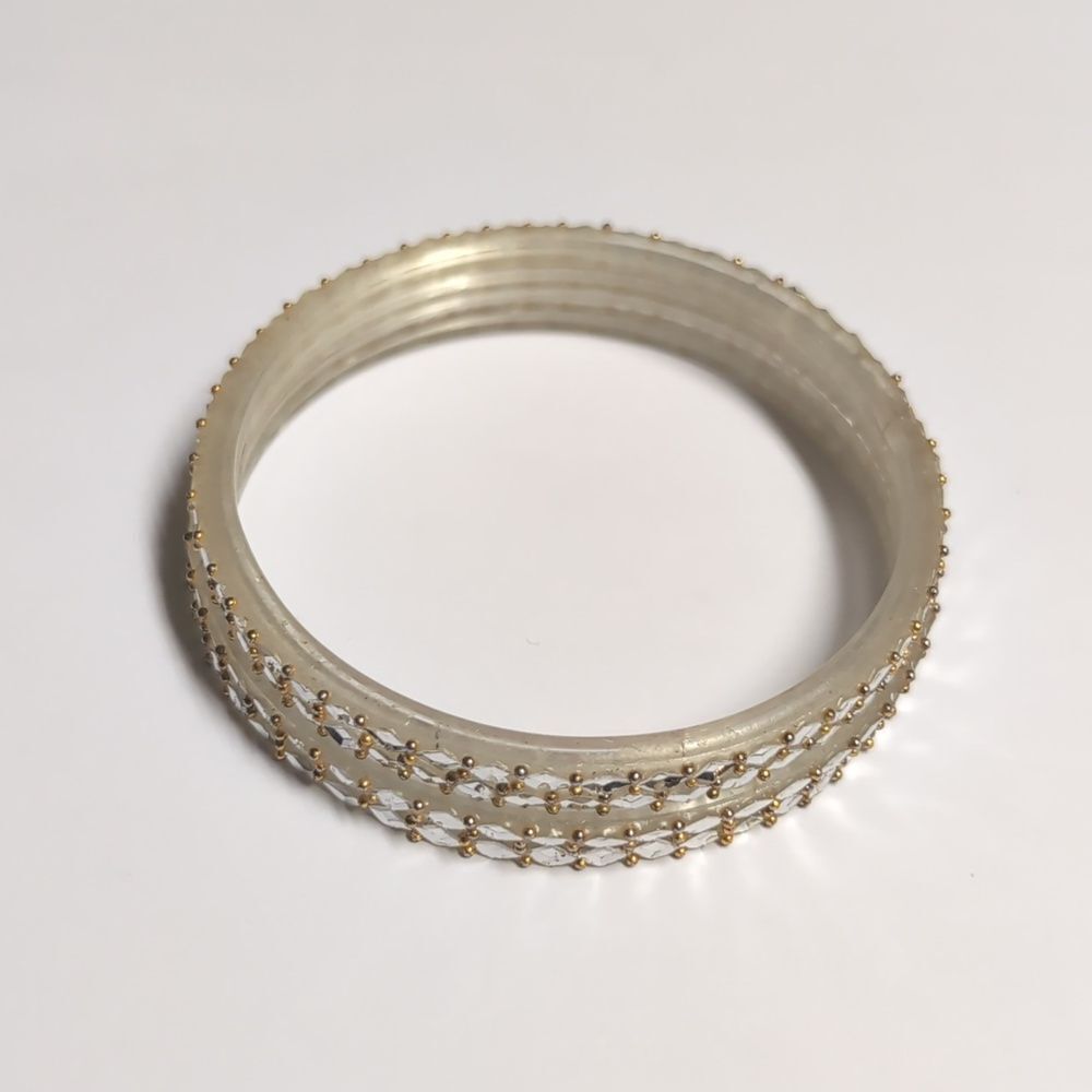 Set of 4 Cream Gold‎ Beaded Diamond Mirrored Bangle Bracelets